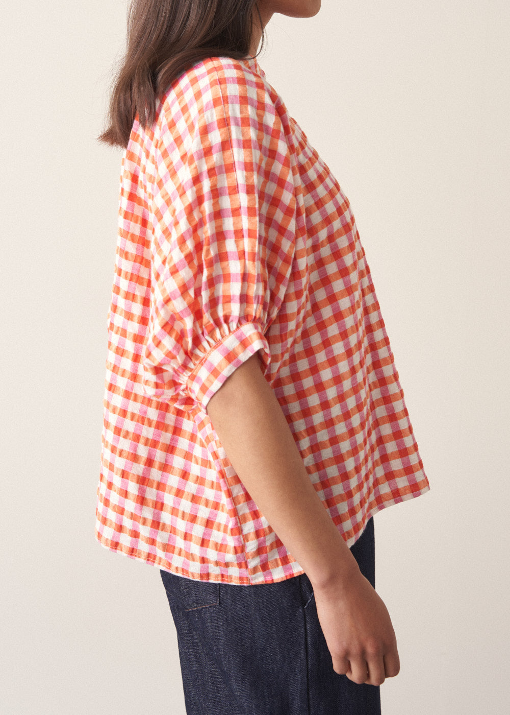 Relaxed Refined Orange Checked Top - Image 4