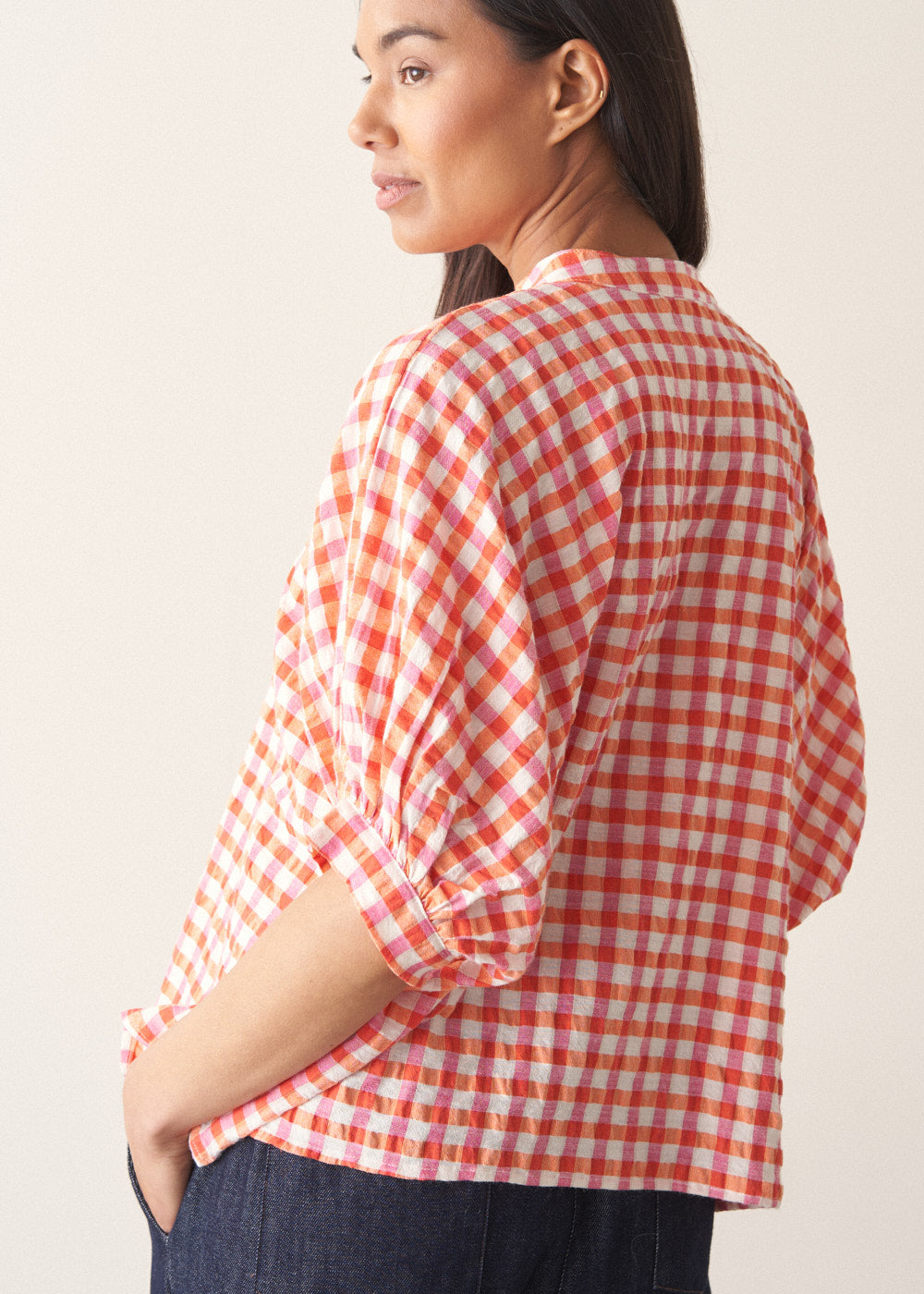 Relaxed Refined Orange Checked Top - Image 6
