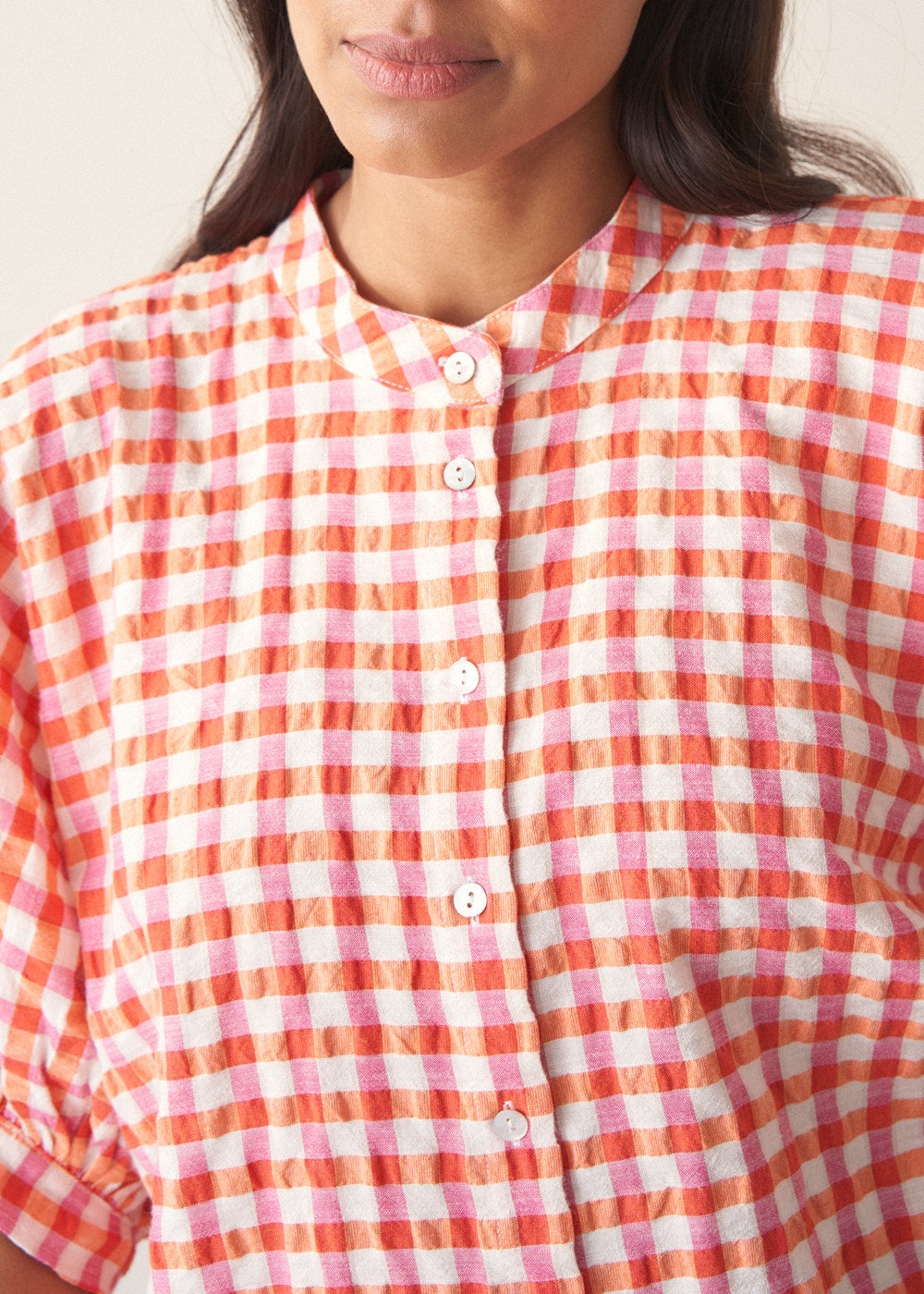 Relaxed Refined Orange Checked Top - Image 5