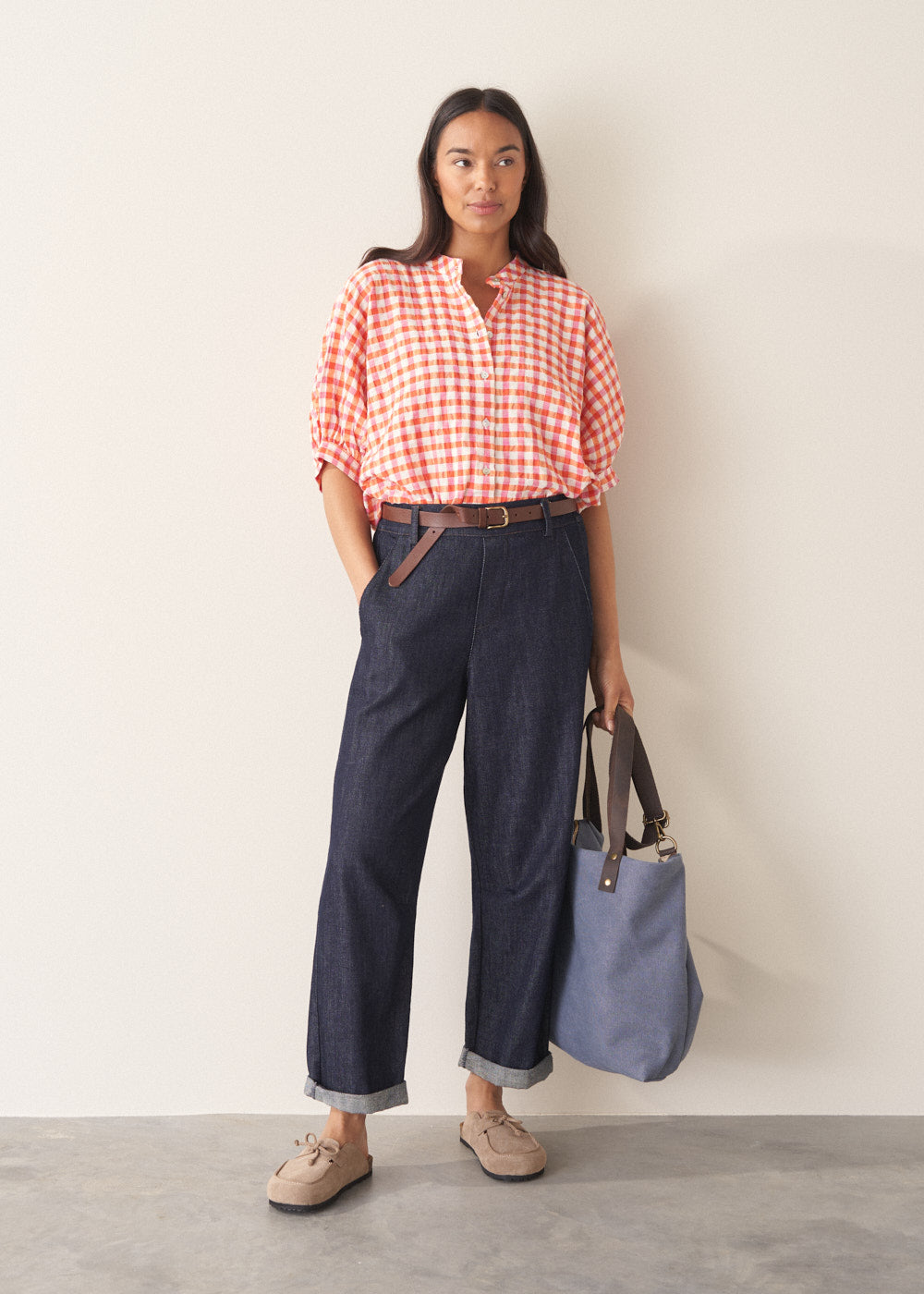 Relaxed Refined Orange Checked Top - Image 7