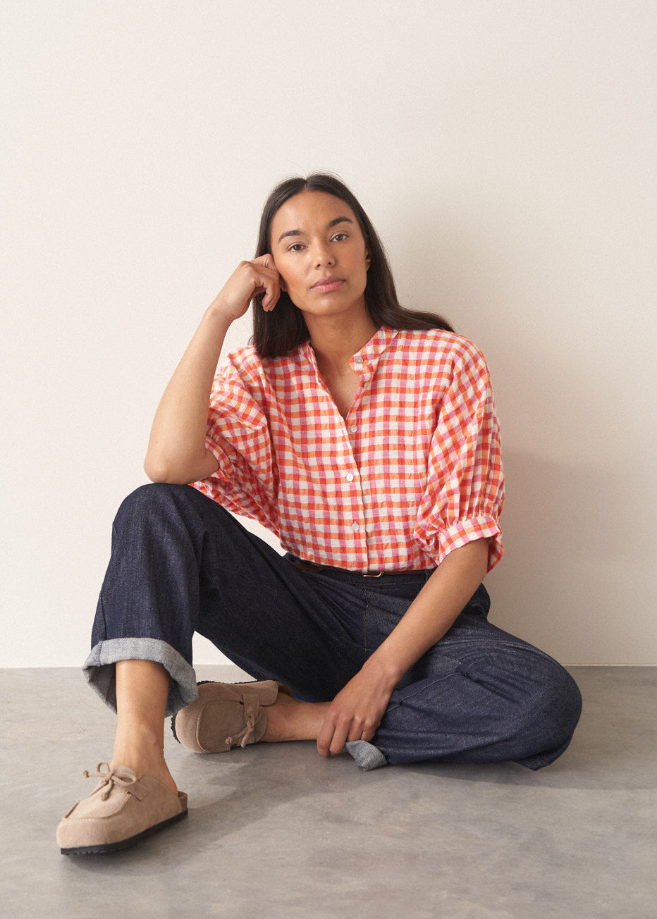 Relaxed Refined Orange Checked Top - Image 2