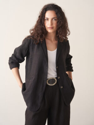 Black Longline Linen Jacket