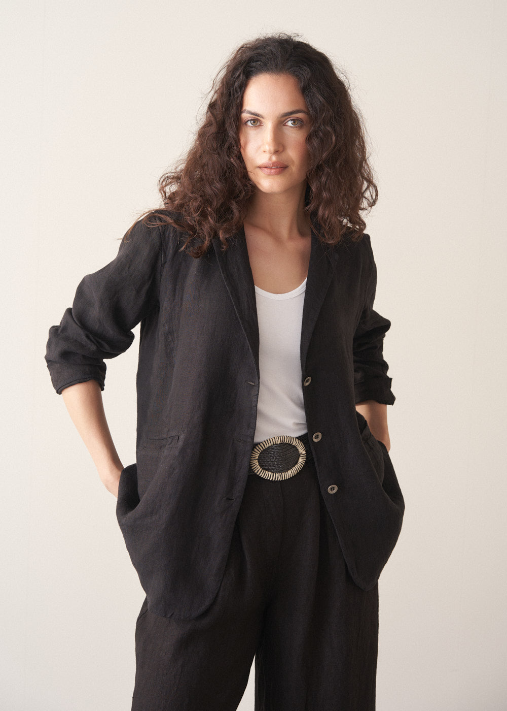 Black Longline Linen Jacket