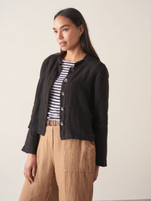 Black Cropped Linen Jacket