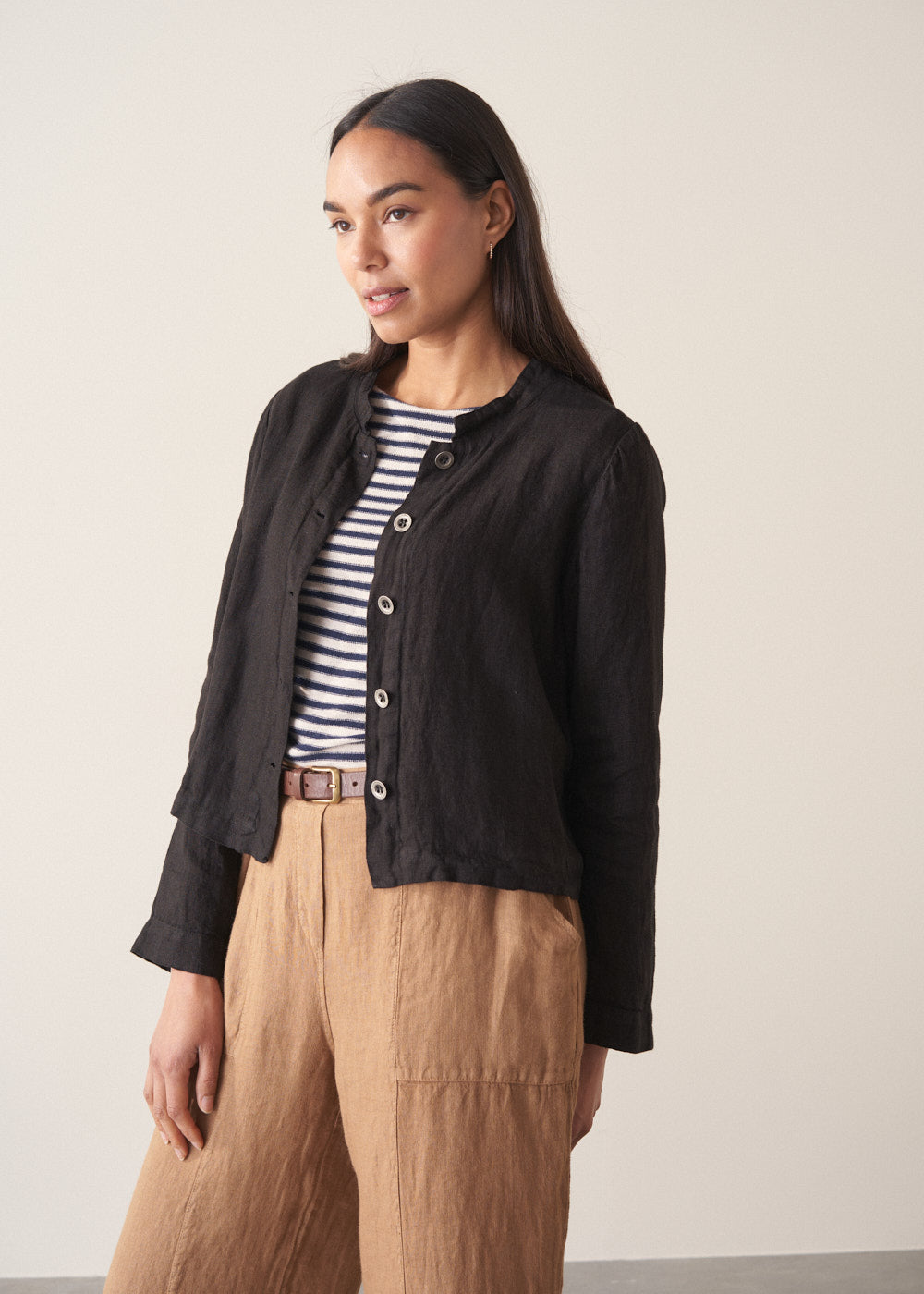 Black Cropped Linen Jacket
