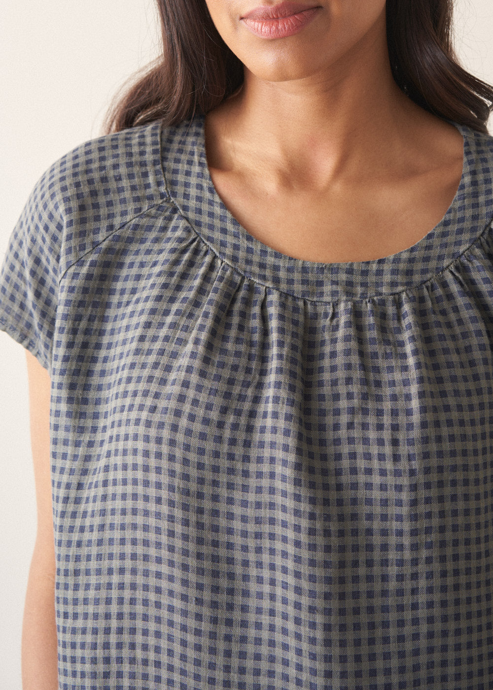 Relaxed Navy Checked Linen Top - Image 3