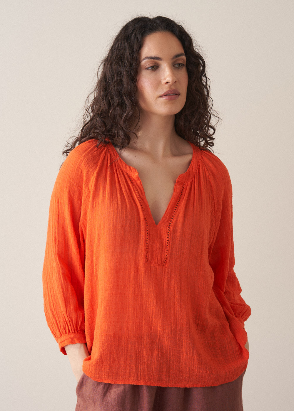 Modern Relaxed Tomato Cotton Top - Image 3