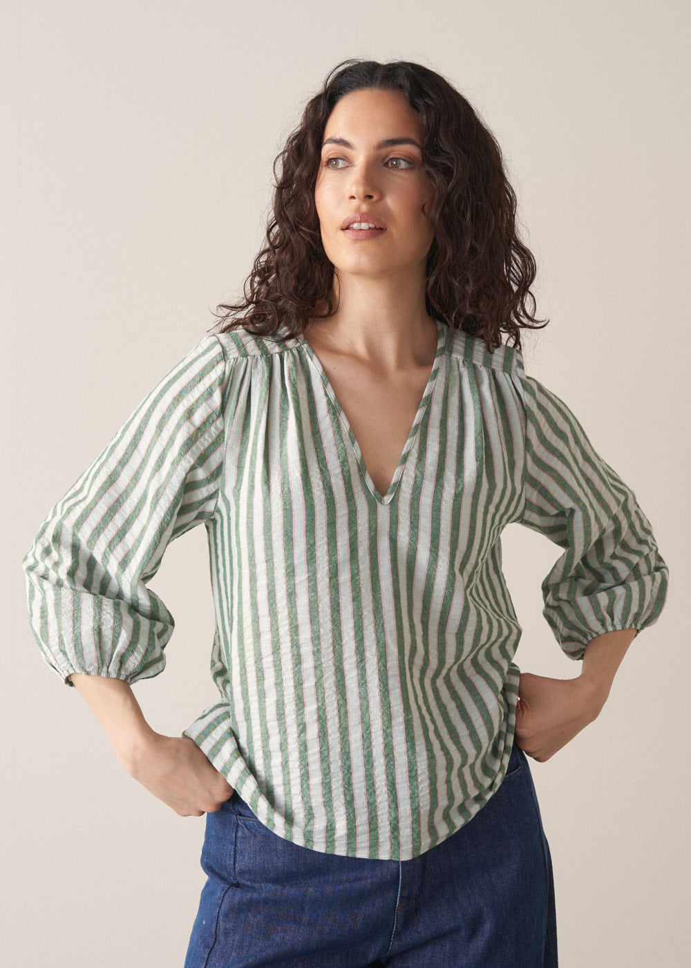 Lightweight Modern Green Striped Top - Image 4