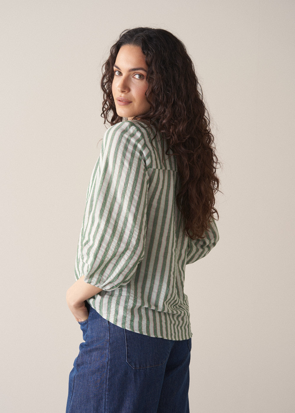 Lightweight Modern Green Striped Top - Image 3