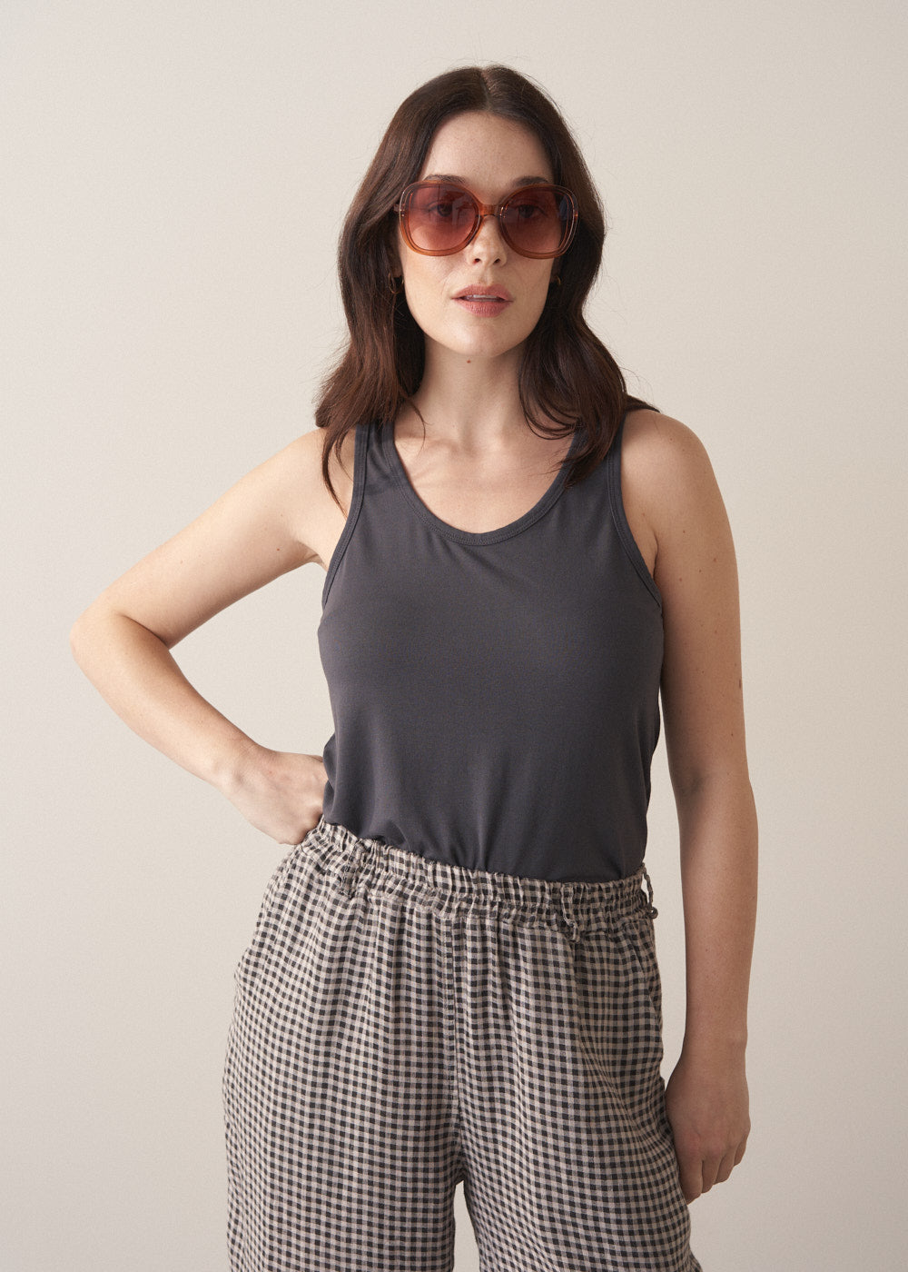 Relaxed Charcoal Jersey Vest Top - Image 4
