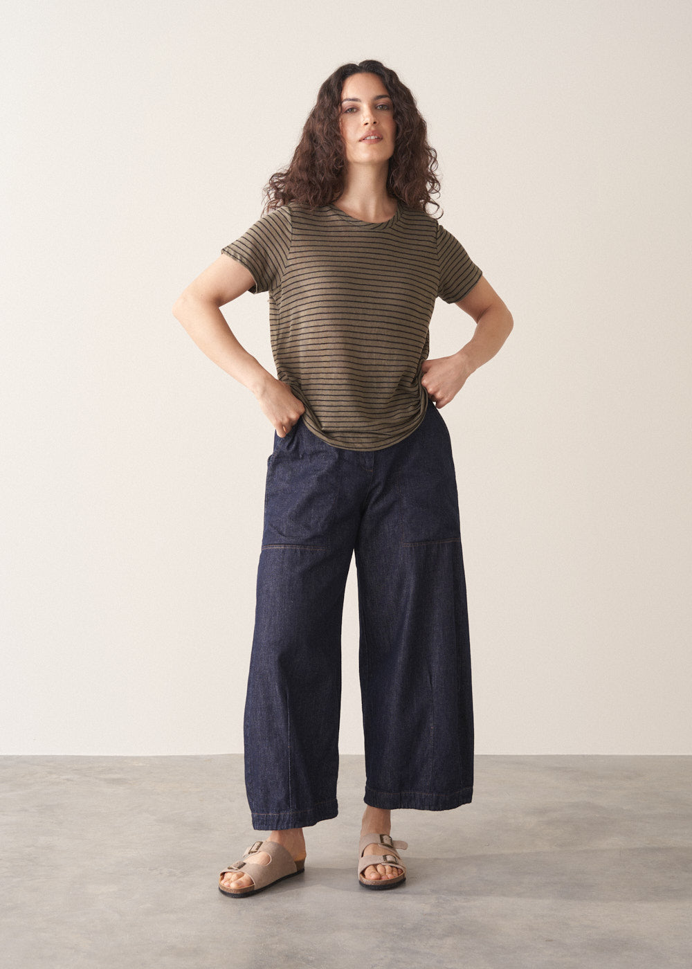 Relaxed Khaki Striped Linen Shirt - Image 4